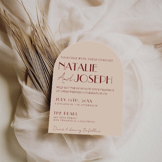 Classy Deep Red Blue Whimsical Modern Arch Wedding Kaart