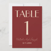 Classy Deep Red Cream Fancy Wedding Table Number Kaart (Voorkant)