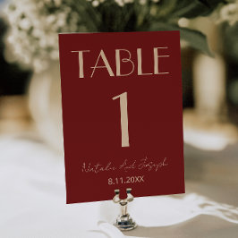 Classy Deep Red Cream Fancy Wedding Table Number Kaart