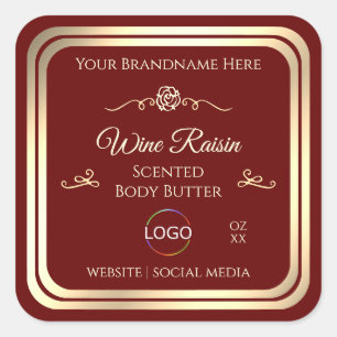 Classy Deep Red Product Label Gold Lijst met Logo
