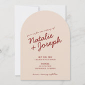 Classy Deep Red Whimsical Photo Arched Wedding Kaart (Voorkant)