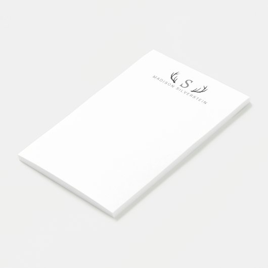 Classy Deer Antlers Gray Monogram Post-it® Notes (Schuin)