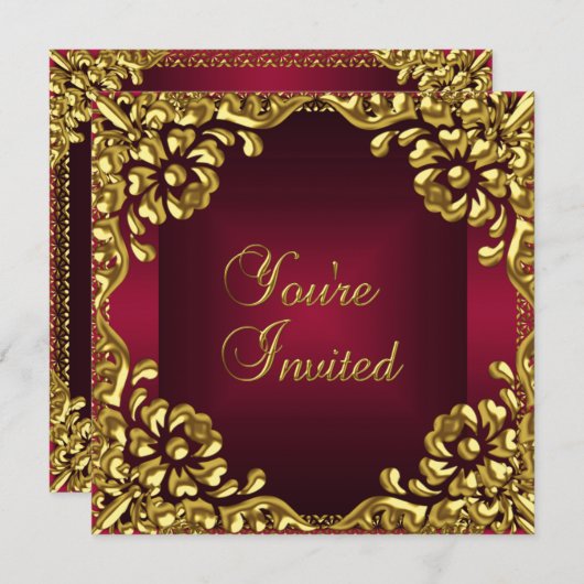 Classy Design Party Invitation Gold Bourgogne Roug (Devant / Derrière)