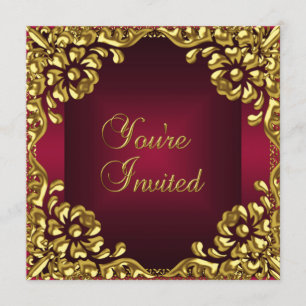 Classy Design Party Invitation Gold Bourgogne Roug