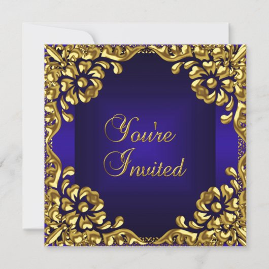 Classy Design Party Invitation Gold Royal Blue (Devant)