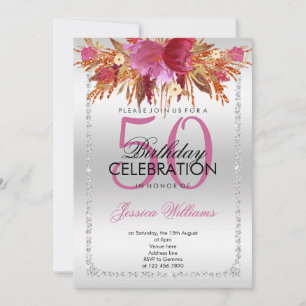 Classy Diamond Glitter Waterverf Flowers Verjaarda Kaart