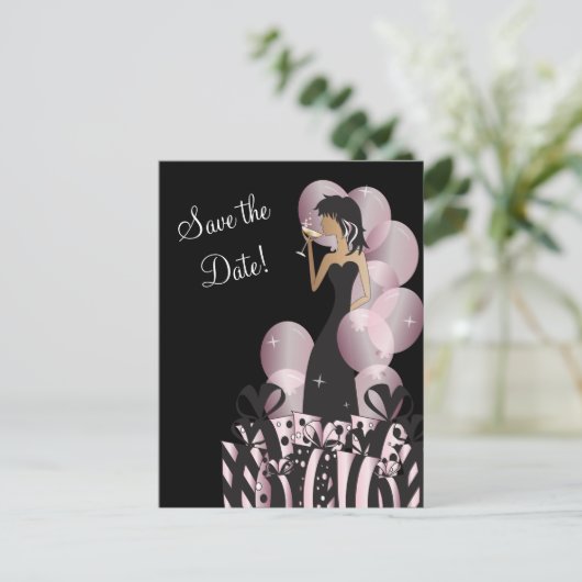 Classy Diva Girl | Datum opslaan | Roze Aankondigingskaart (Staand voorkant)