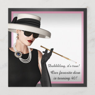 Classy Diva Roze en Zwart 40ste verjaardag Kaart