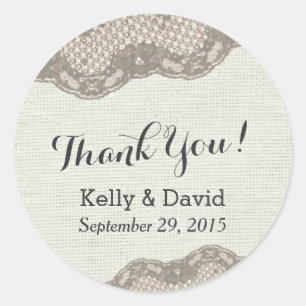Classy Donker Tan Kant Burlap Bruiloft Favor Stick Ronde Sticker