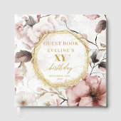 Classy Dusty Pink Gold Waterverf Custom Birthday Gastenboek (Voorkant)
