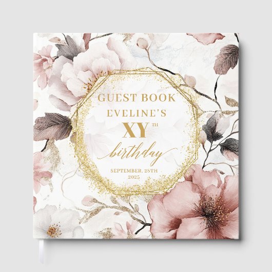 Classy Dusty Pink Gold Waterverf Custom Birthday Gastenboek (Voorkant)