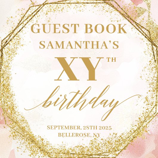 Classy Dusty Pink Gold Waterverf Custom Birthday Gastenboek