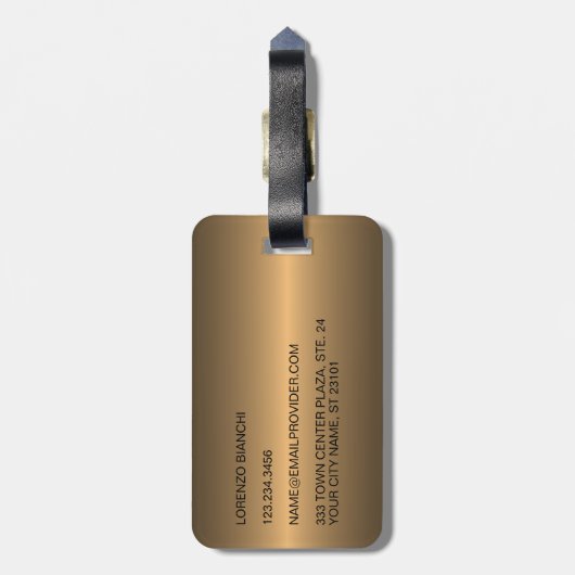 Classy Eenvoudig Zwart Brons Goud Staal Metallic Bagagelabel (Achterkant verticaal)