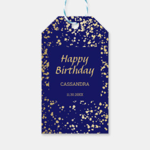 Classy Egypt Gold Sprinkles Navy Blue Verjaardag Cadeaulabel