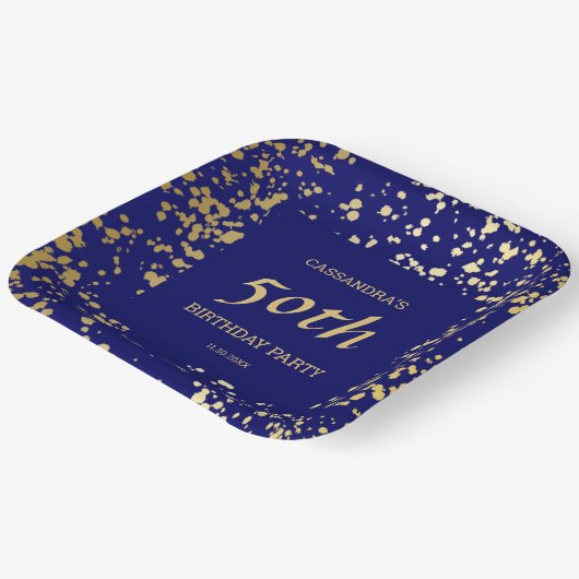 Classy Egypt Gold Sprinkles Navy Blue Verjaardag Papieren Bordje (Gebogen)