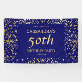 Classy Egypt Gold Sprinkles Navy Blue Verjaardag Spandoek (Horizontaal)