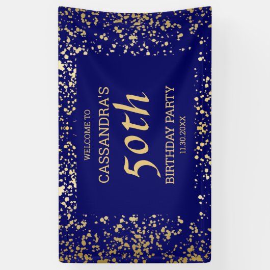 Classy Egypt Gold Sprinkles Navy Blue Verjaardag Spandoek (Verticaal)