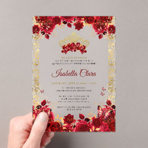 Classy Elegance Floral Gold Arch Quinceanera Acryl Uitnodigingen