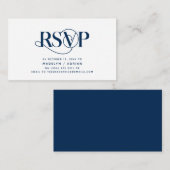 Classy Elegance, Navy Blue Script, RSVP reageren Informatiekaartje (Voorkant / Achterkant)