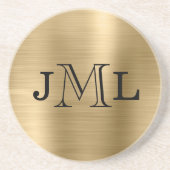 Classy Elegant 3 letters Monogram geborsteld goud Zandsteen Onderzetter (Voorkant)