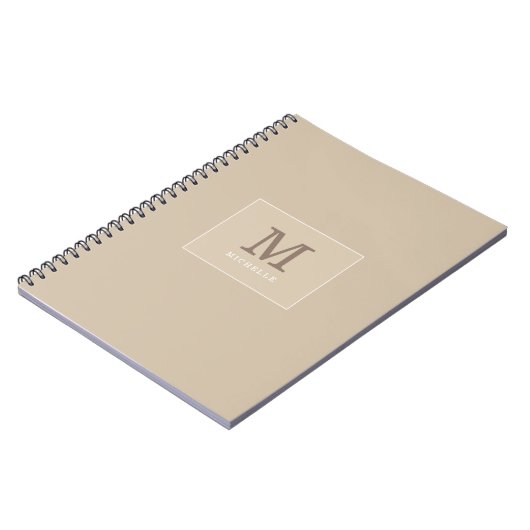 Classy Elegant Beige Custom Name Monogram Notitieboek (Linkerzijde)
