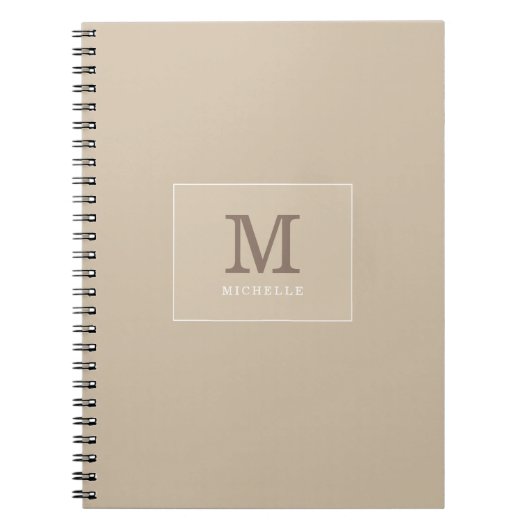 Classy Elegant Beige Custom Name Monogram Notitieboek (Voorkant)