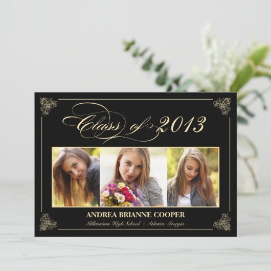 Classy Elegant Black 2013 Afstuderen Photo Invite Kaart (Staand voorkant)