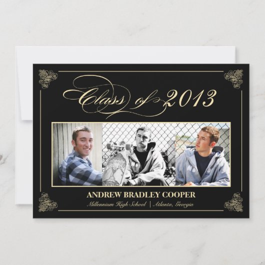 Classy Elegant Black 2013 Afstuderen Photo Invite Kaart (Voorkant)
