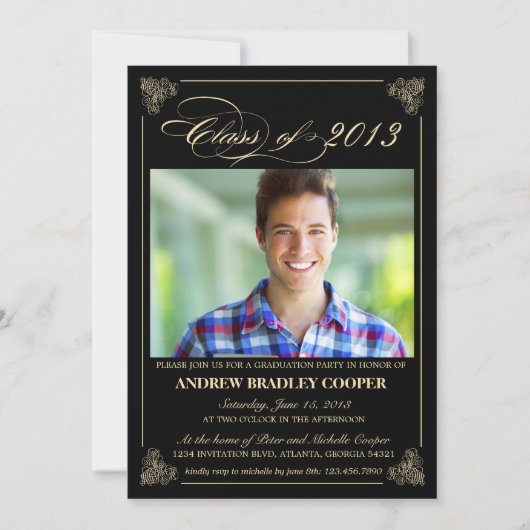 Classy Elegant Black 2013 Afstuderen Photo Invite Kaart (Voorkant)