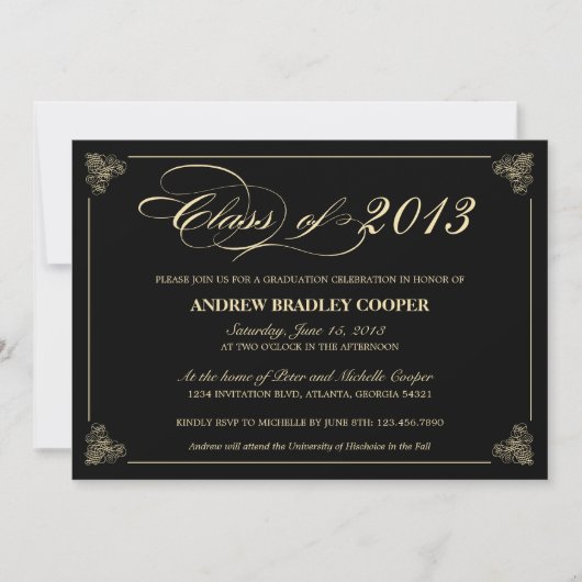 Classy Elegant Black 2013 Invitation de diplôme (Devant)