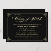 Classy Elegant Black 2013 Invitation de diplôme (Devant / Derrière)