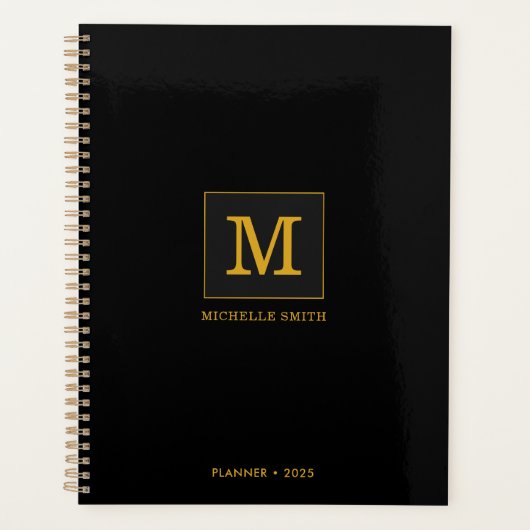 Classy Elegant Black Gold Monogram Naam Planner (Voorkant)