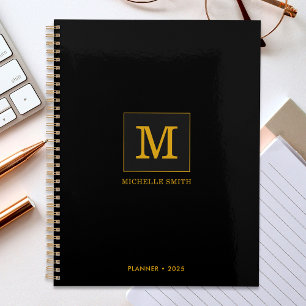 Classy Elegant Black Gold Monogram Naam Planner