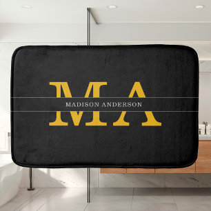 Classy Elegant Black Gold Monogram Naam Tekst Badmat