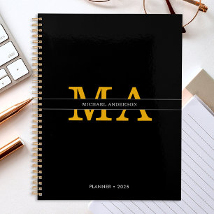 Classy Elegant Black Gold Monogramme Nom personnal