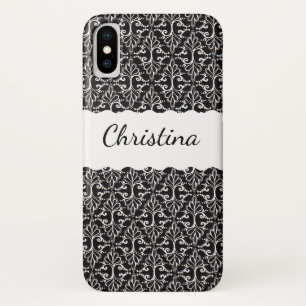 Classy Elegant Black White Damask Fancy Scroll iPhone X Hoesje
