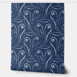 Classy Elegant Blauw & Swirls Zilver & Navy Blauw Behang