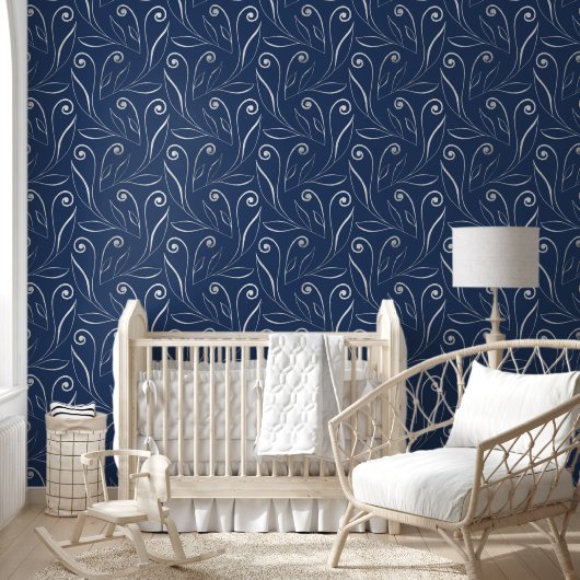Classy Elegant Blauw & Swirls Zilver & Navy Blauw Behang (Kinderen)