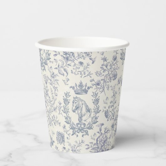 Classy Elegant Blue Beige Equestrian Toile Papieren Bekers (Voorkant)