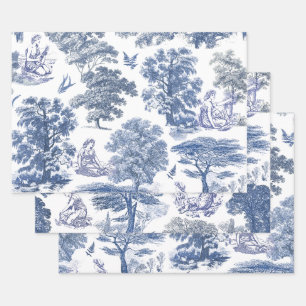 Classy Elegant Blue Country Toile Inpakpapier Vel