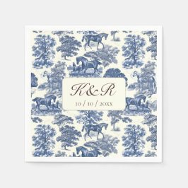 Classy Elegant Blue Horse Toile Naam Initialen Servet
