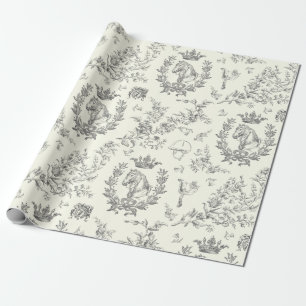 Classy Elegant Chic Zwart Wit Paardensport Toile Cadeaupapier