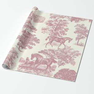 Classy Elegant Chique Roze Paarden Country Toile Cadeaupapier
