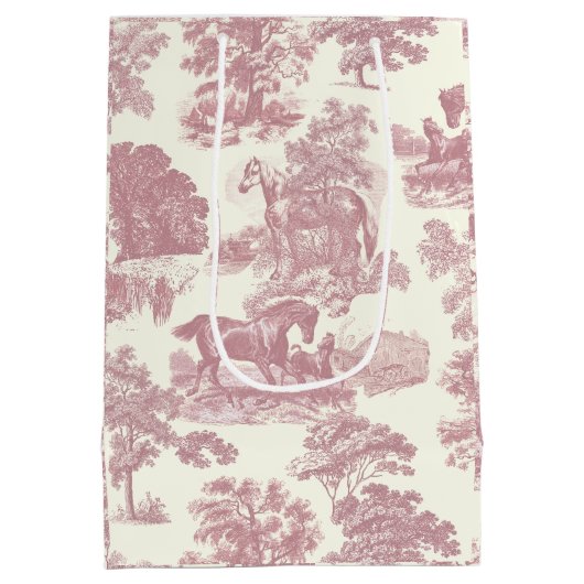 Classy Elegant Chique Roze Paarden Country Toile Medium Cadeauzakje (Achterkant)