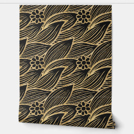 Classy Elegant Chique Zwart en Goud Bloemen Patroo Behang