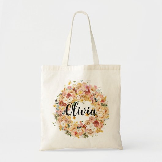 Classy Elegant Floral Bridesmaid Monogram Naam Tote Bag (Voorkant)