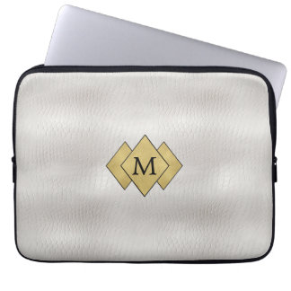 Classy Elegant Gepersonaliseerd Faux Wit Leder Laptop Sleeve