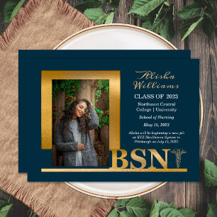 Classy Elegant Gold BSN Caduceus 1 Foto Dk Blauwgr Aankondiging