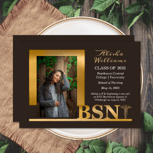 Classy Elegant Gold BSN Caduceus 1 Foto Dk Brown Aankondiging