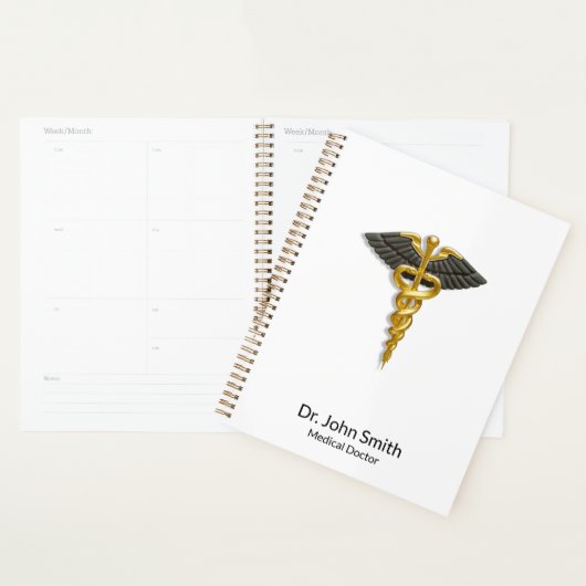 Classy Elegant Gold Caduceus Black Wings Medical Planner (Display)